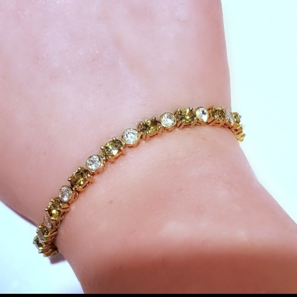 Gold Tennis Bracelet with Cubic Zirconia Crystals